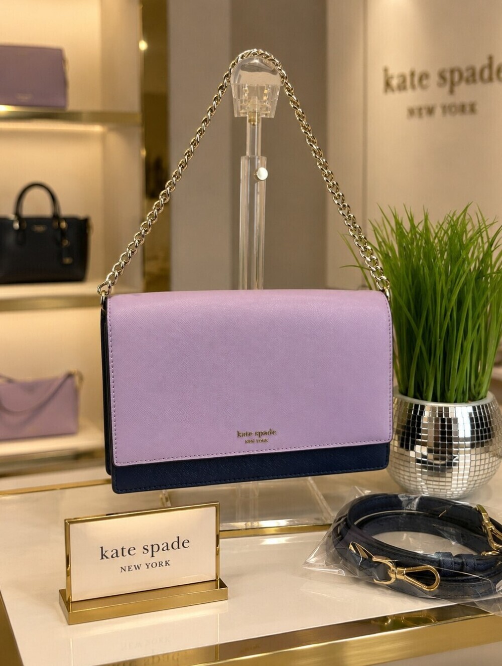 Kate Spade New York Blockcolor Lavender White & Navy Shoulder Crossbody Bag